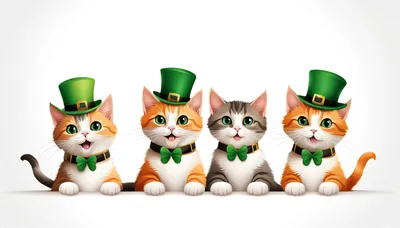 Four Cute Kittens Wearing St Patricks Day Hats
