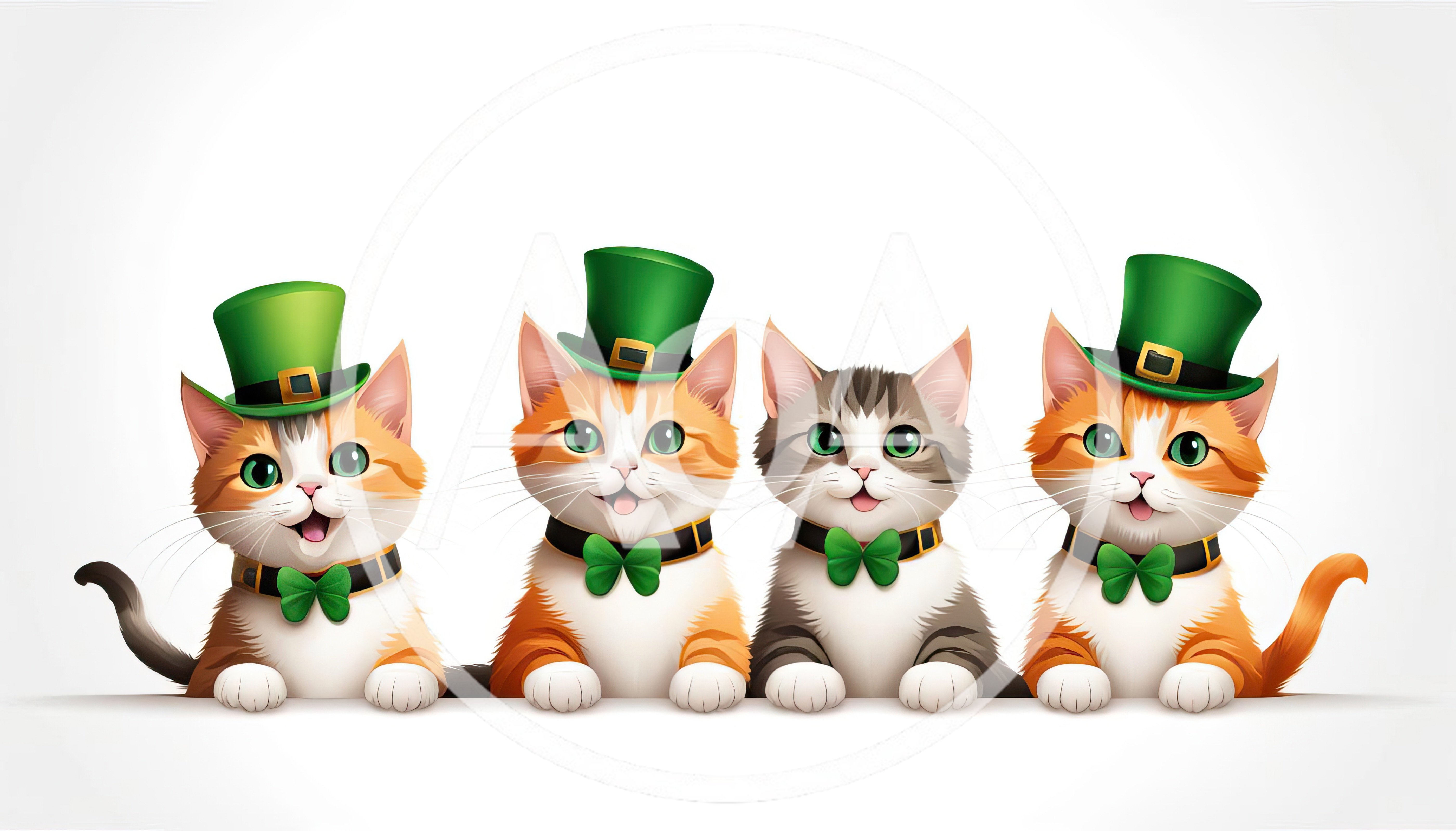 Four Cute Kittens Wearing St Patricks Day Hats