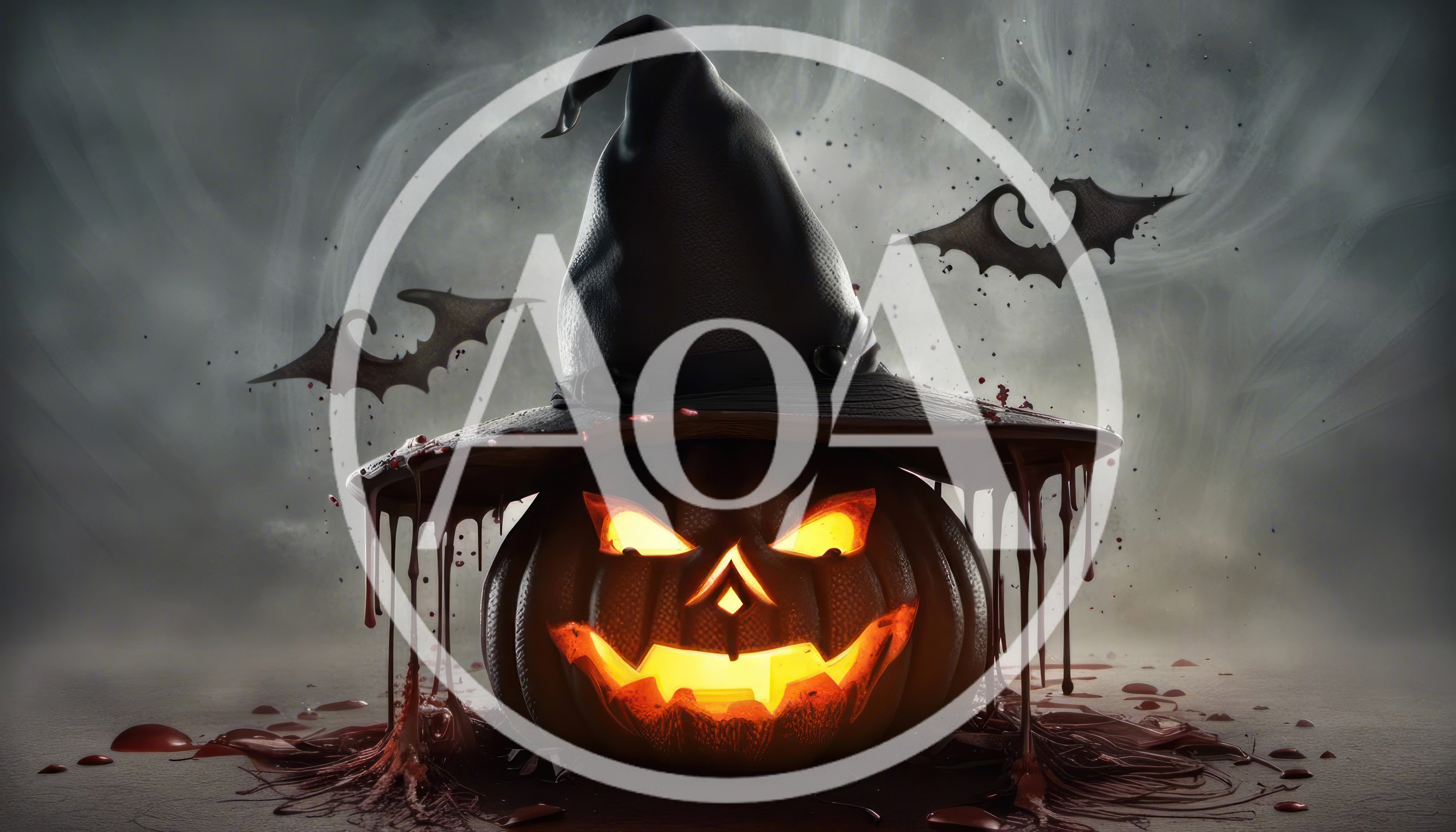 Spooky Halloween Pumpkin With Witch Hat And Dripping Blood