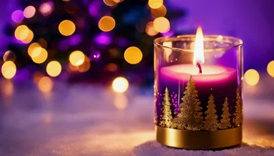 Purple Christmas Candle With Gold Tree Design