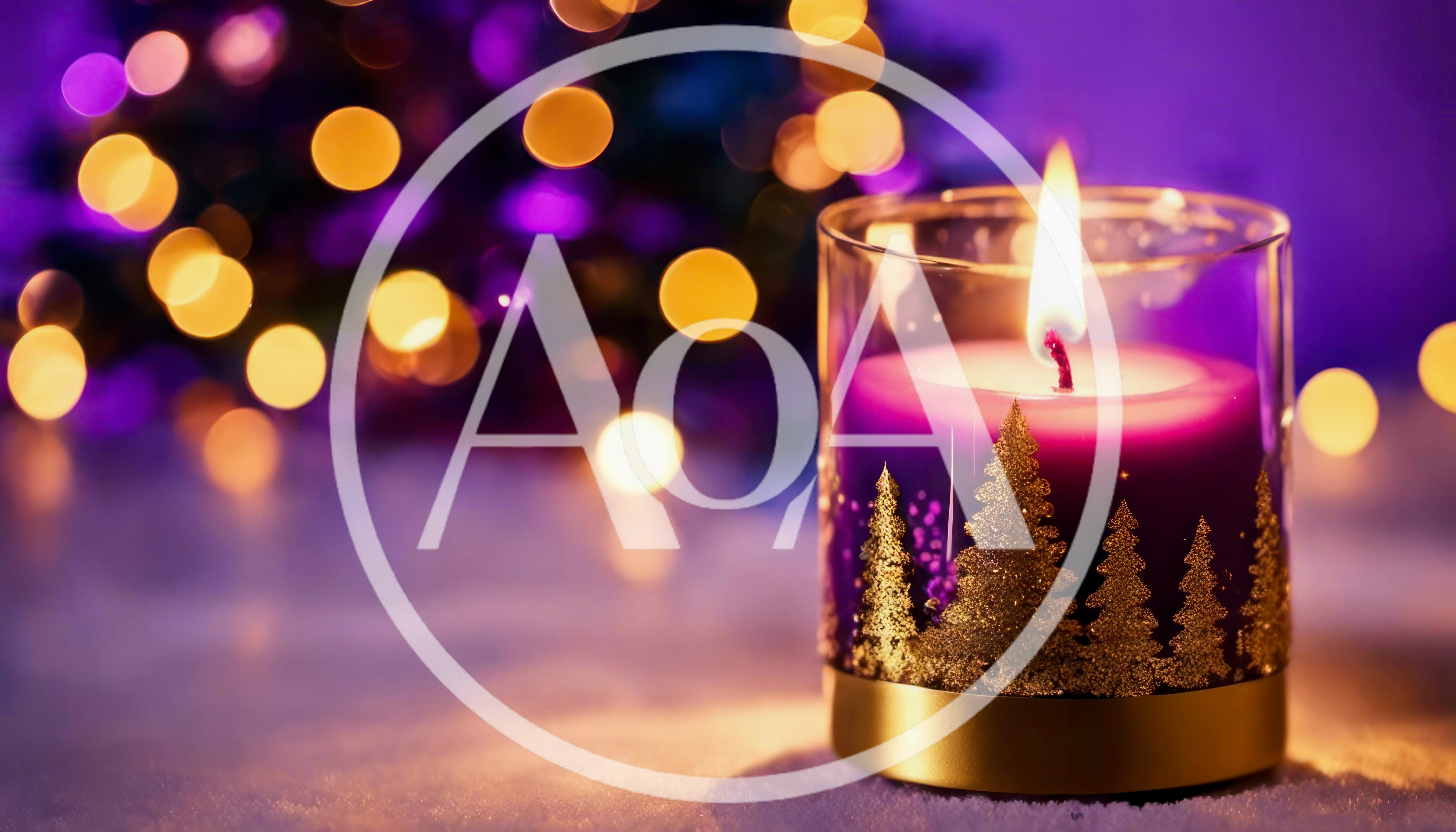 Purple Christmas Candle With Gold Tree Design