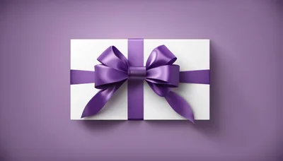 White Gift Box With Purple Ribbon On Purple Background