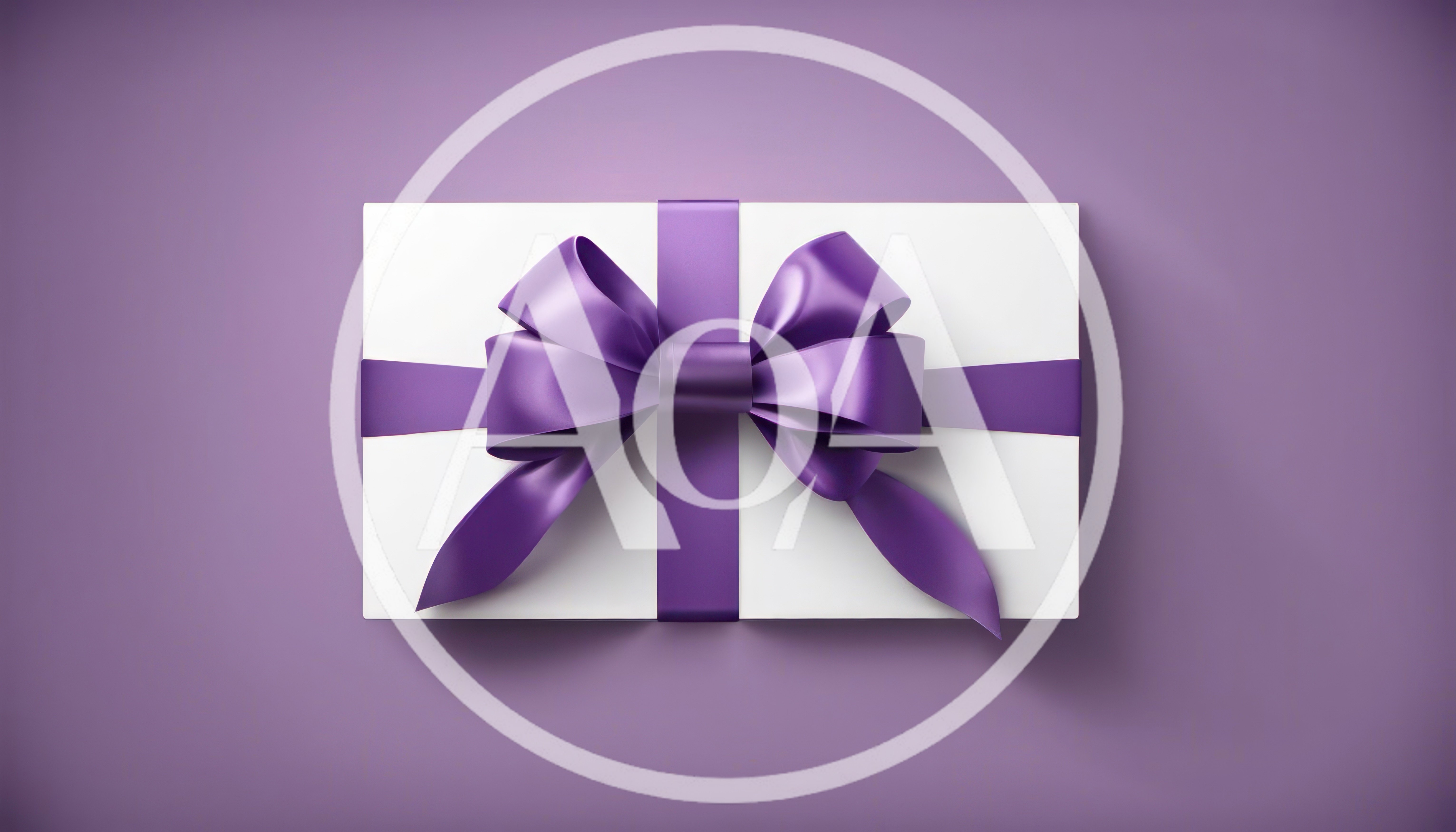 White Gift Box With Purple Ribbon On Purple Background