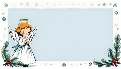 Cute Christmas Angel Illustration With Pine Branches
