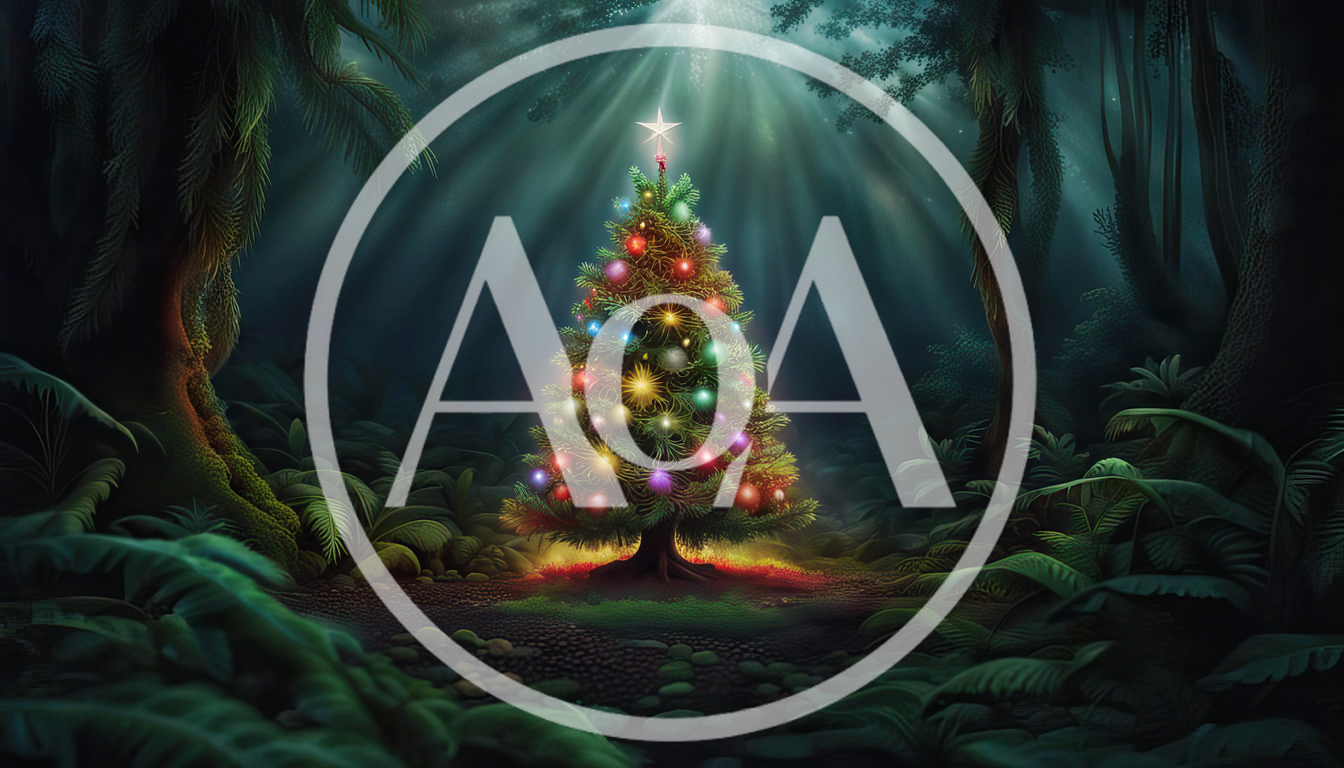 Illuminated Christmas Tree In A Dark Enchanted Forest