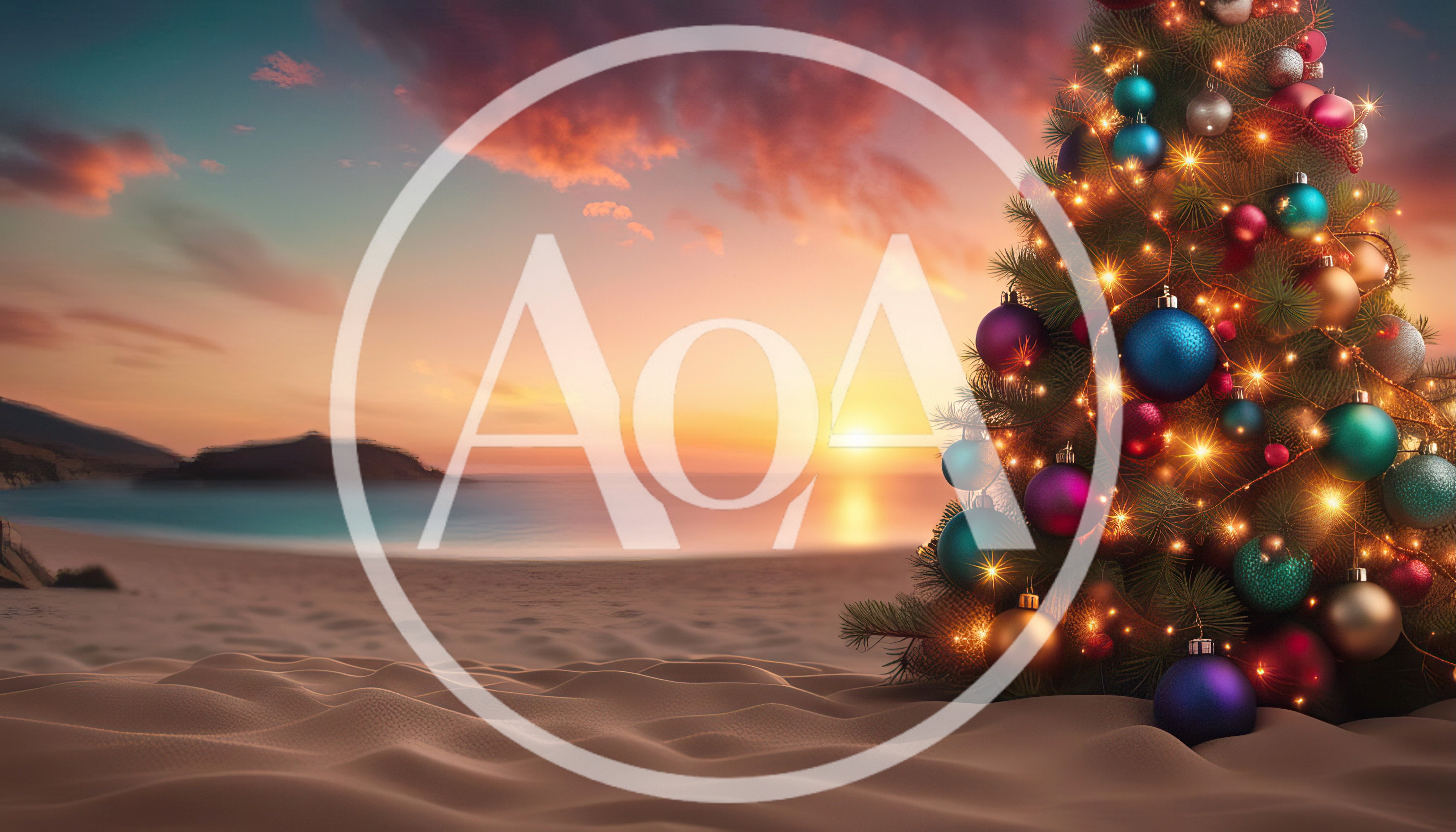 Decorated Christmas Tree On A Tropical Beach At Sunset