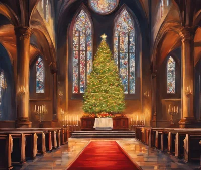 Christmas Tree Inside A Traditional Church Sanctuary