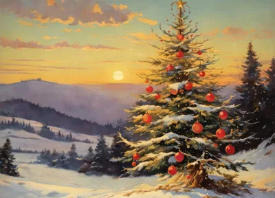 Christmas Tree Standing In A Snowy Winter Landscape