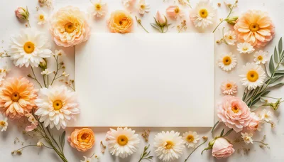 Floral Frame With Blank Paper On White Background
