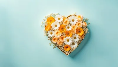 Heart Shaped Box Filled With Yellow And White Flowers