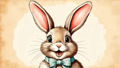 Cute Easter Bunny Illustration With Polka Dot Bow Tie