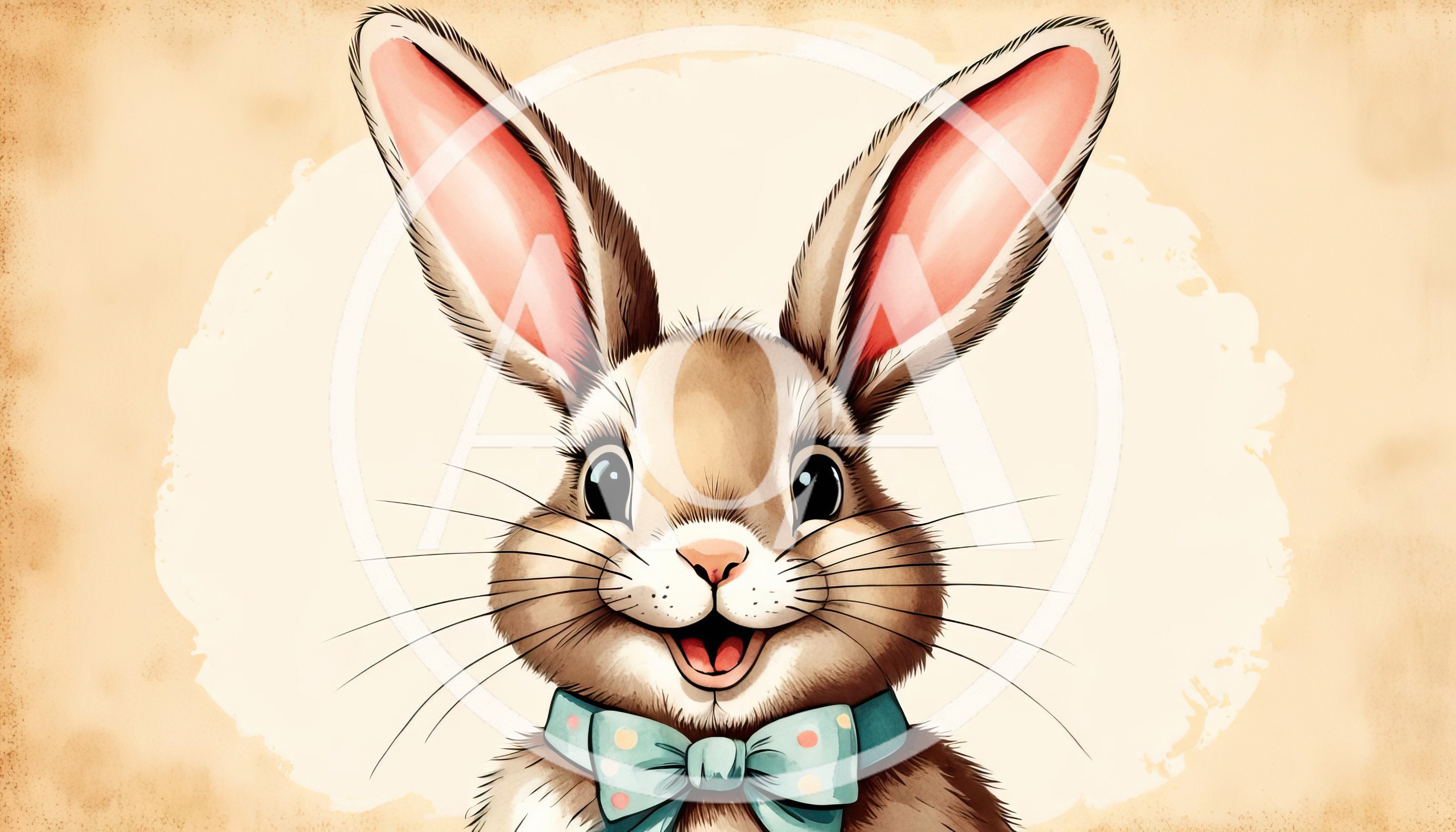 Cute Easter Bunny Illustration With Polka Dot Bow Tie