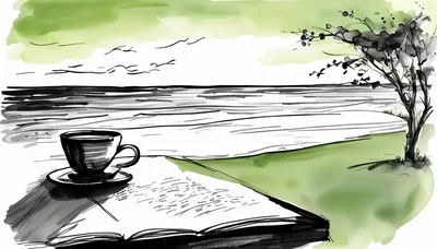 Coffee Cup And Open Book By The Sea