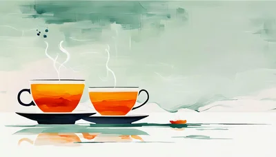 Two Steaming Tea Cups On A Minimalist Background