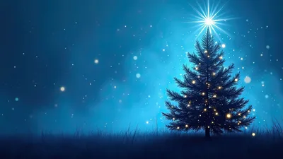Illuminated Christmas Tree Under A Glowing Starry Sky