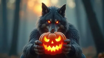Werewolf Holding A Glowing Jack O Lantern