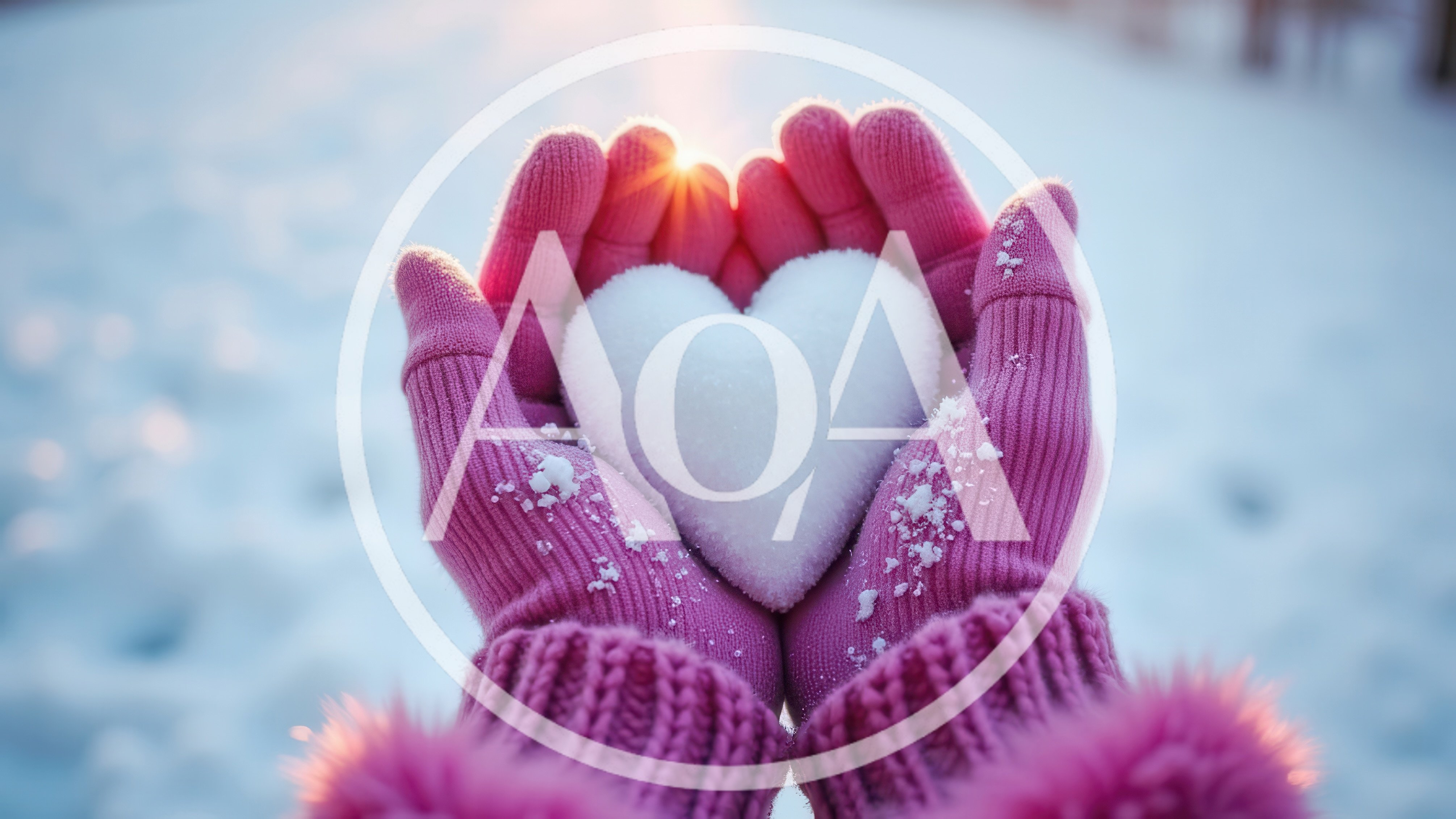 Person Holding A Snow Heart In Pink Mittens