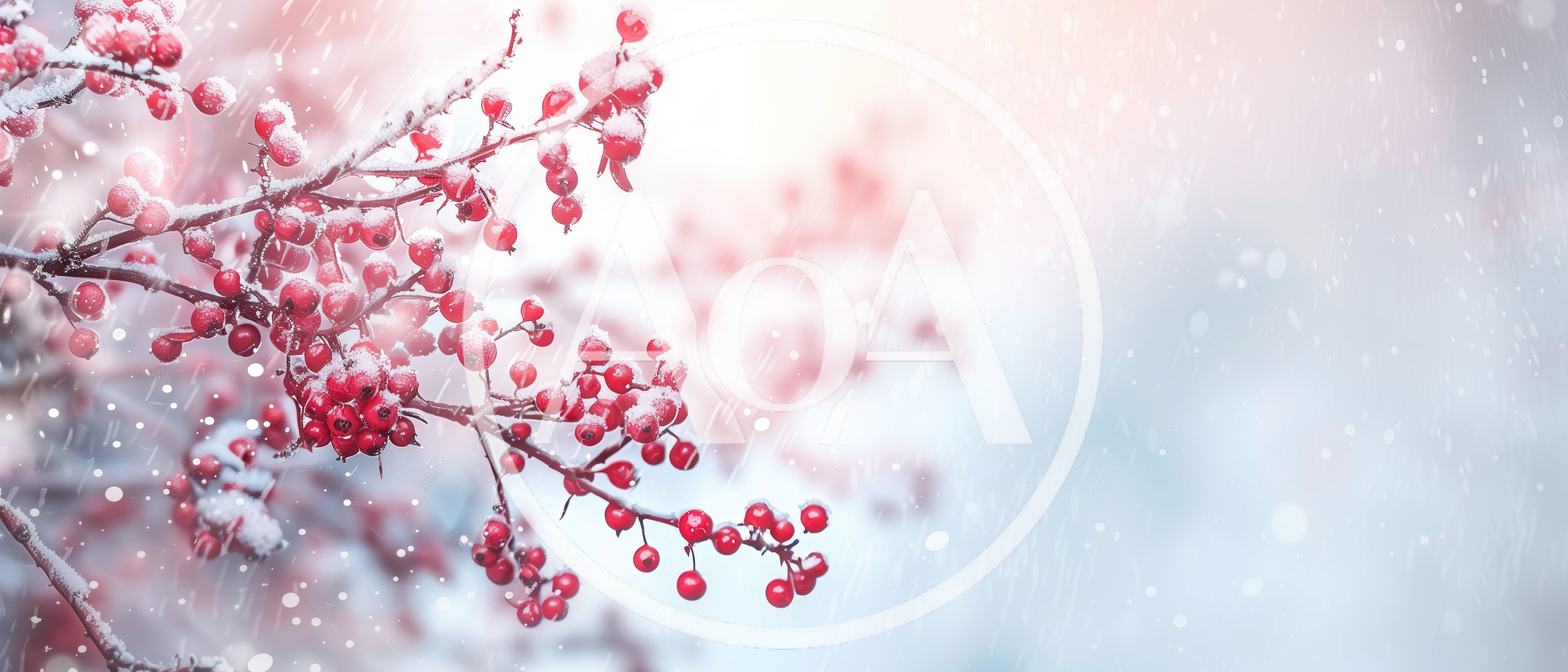 Snow Covered Red Berries on Winter Branches