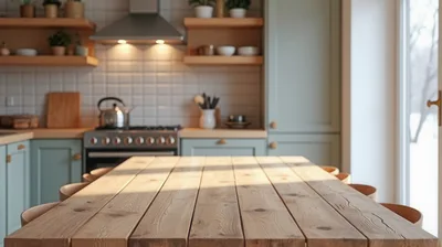 Wooden Dining Table In A Modern Kitchen