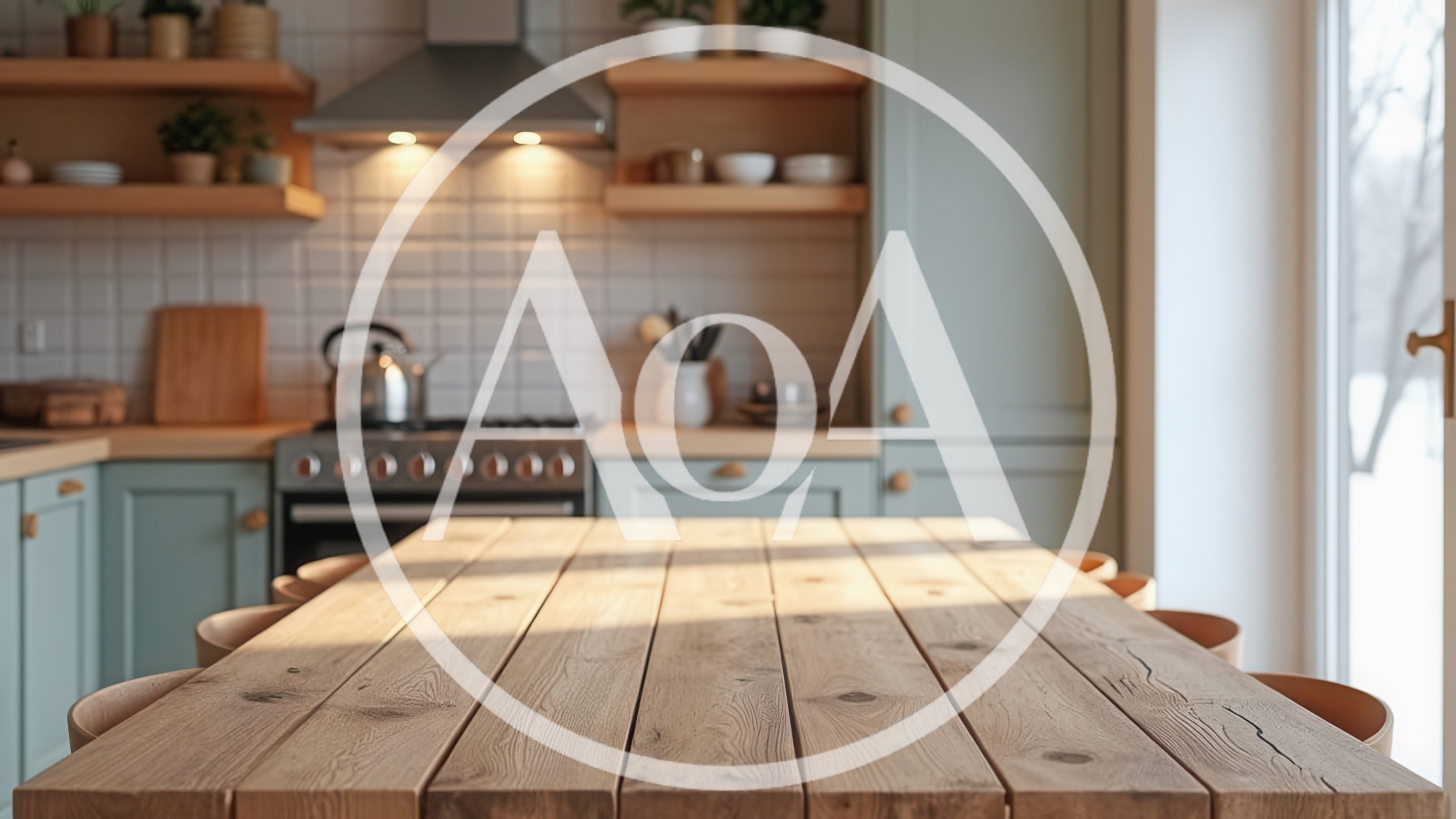 Wooden Dining Table In A Modern Kitchen