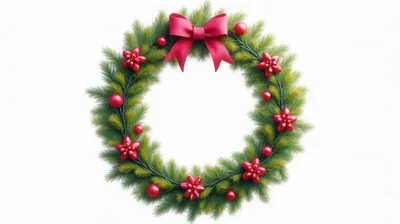 Christmas Wreath With Red Ornaments And Bow