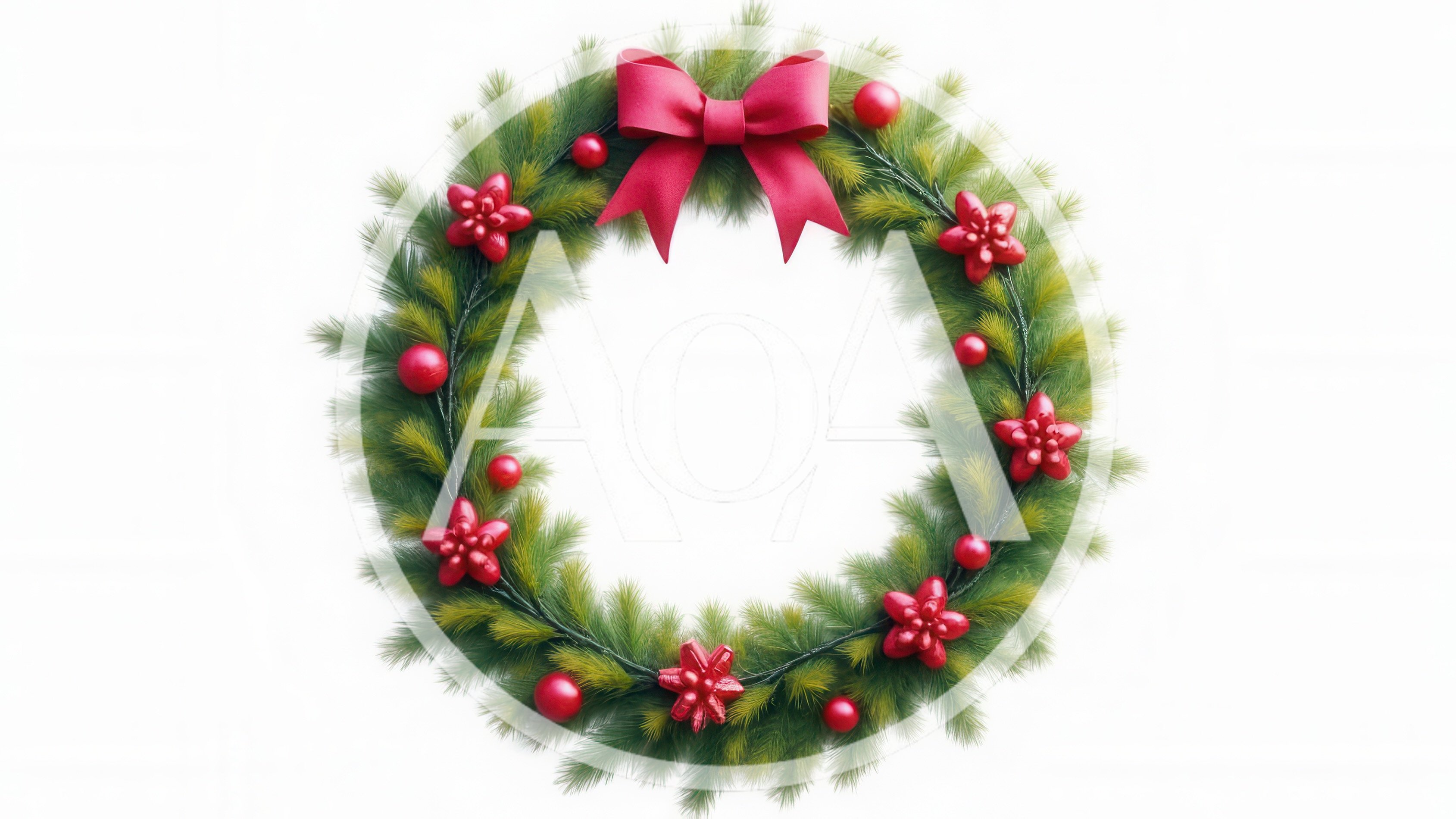 Christmas Wreath With Red Ornaments And Bow