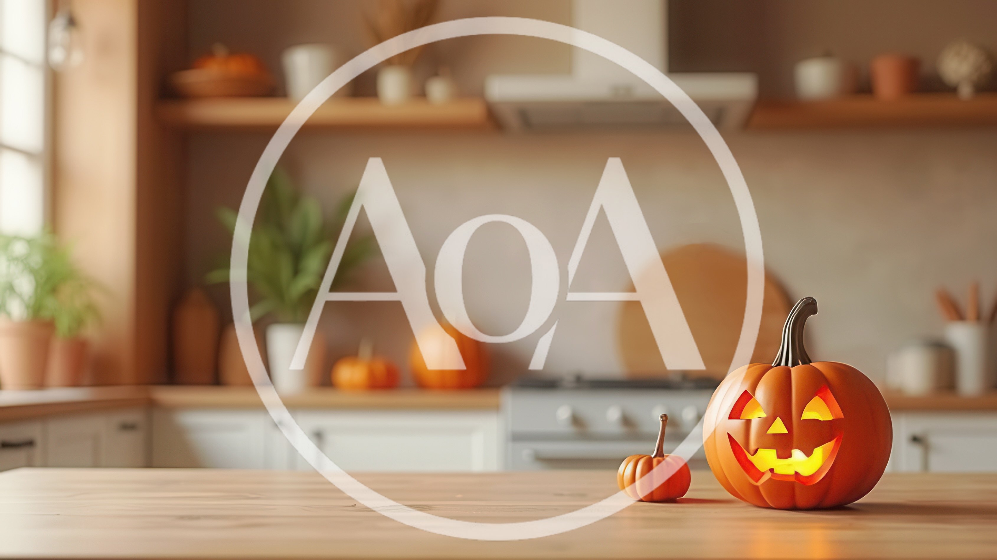 Jack O Lantern Pumpkin On Kitchen Counter