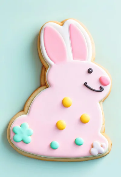 Easter Bunny Shaped Sugar Cookie With Pastel Decorations