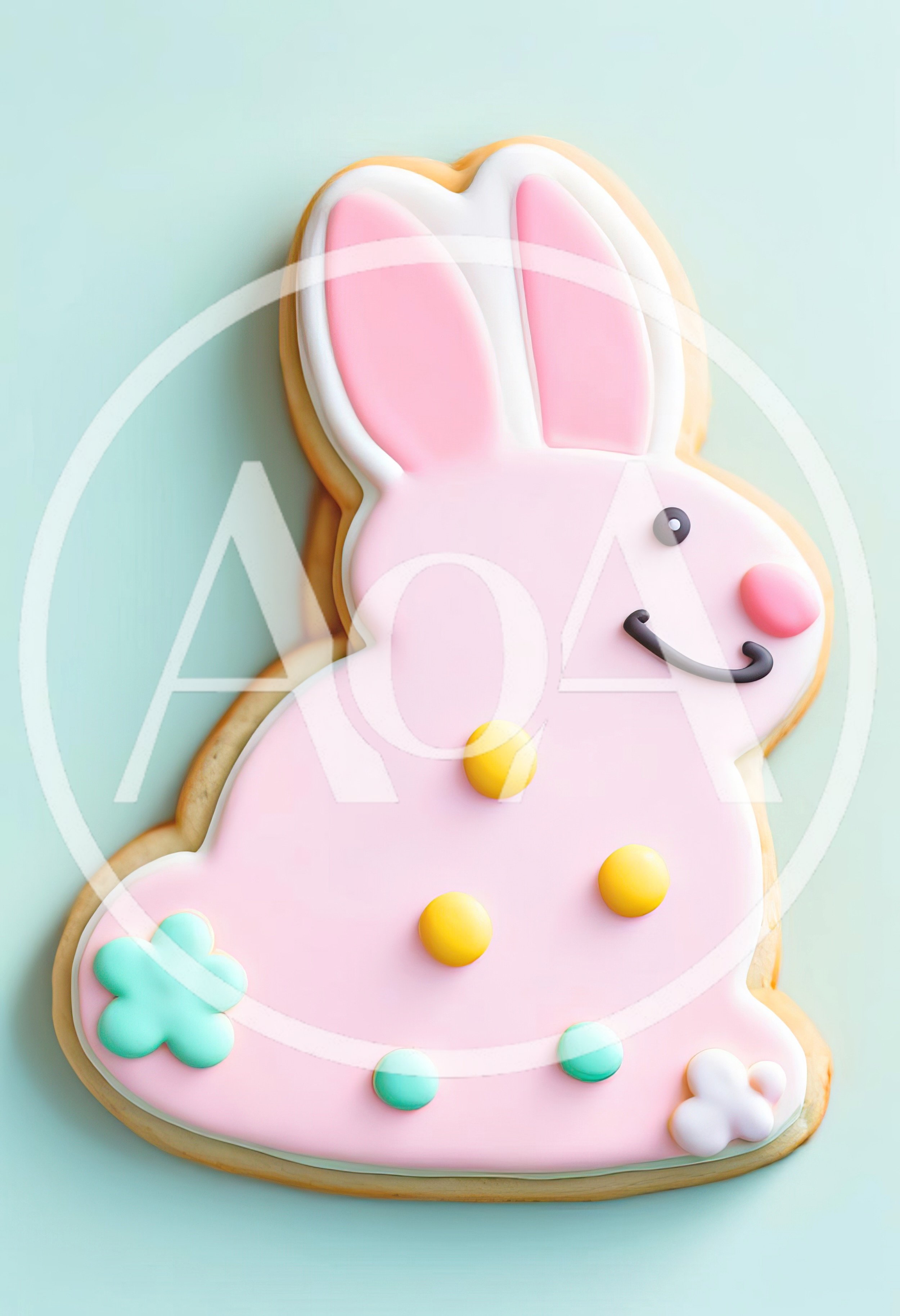 Easter Bunny Shaped Sugar Cookie With Pastel Decorations