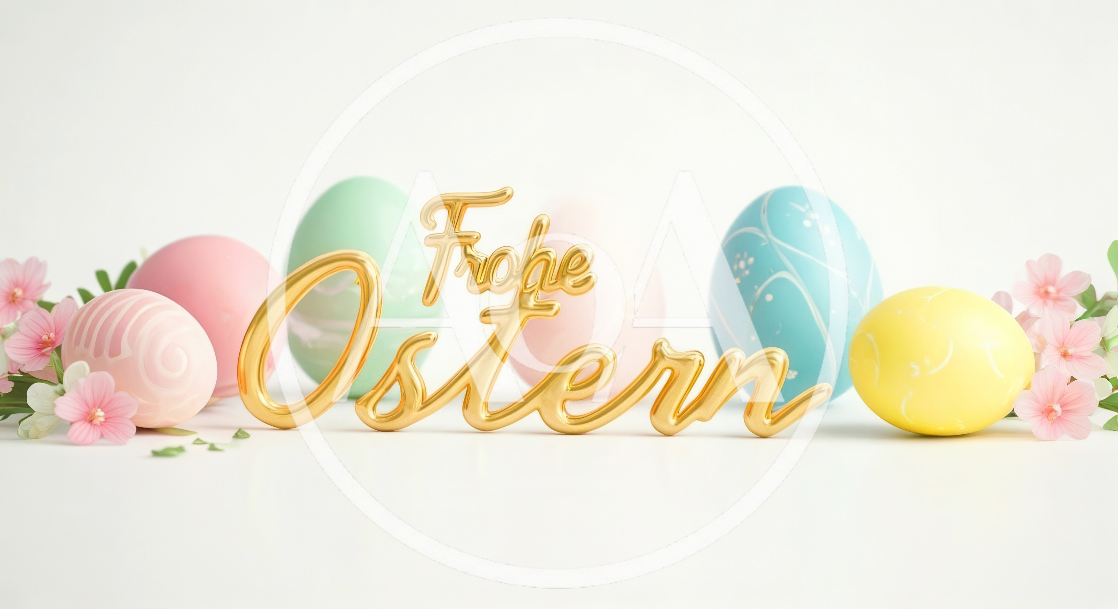 Golden Frohe Ostern Text With Pastel Easter Eggs