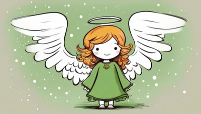 Cute Cartoon Angel With Red Hair And Green Dress