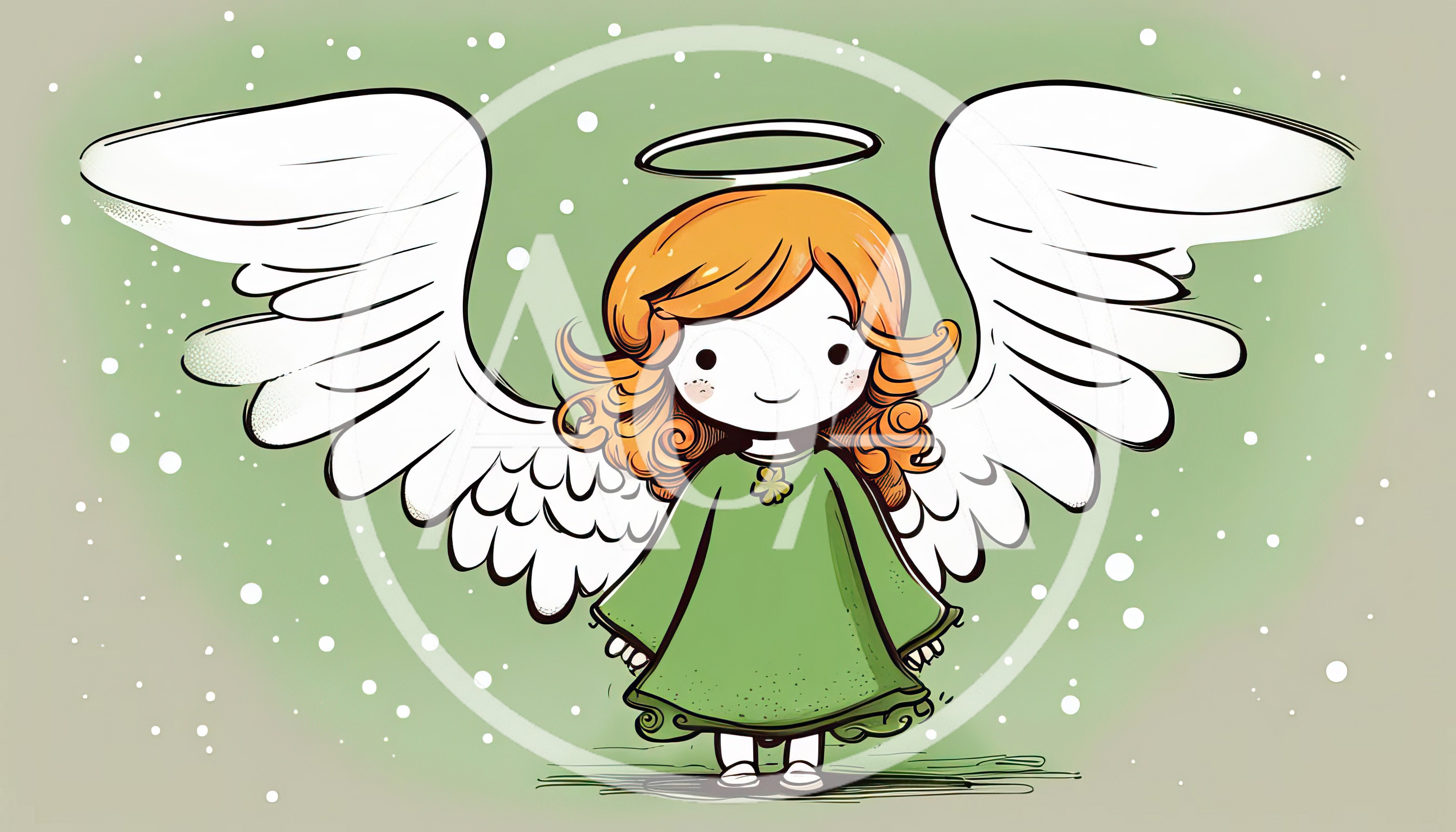 Cute Cartoon Angel With Red Hair And Green Dress