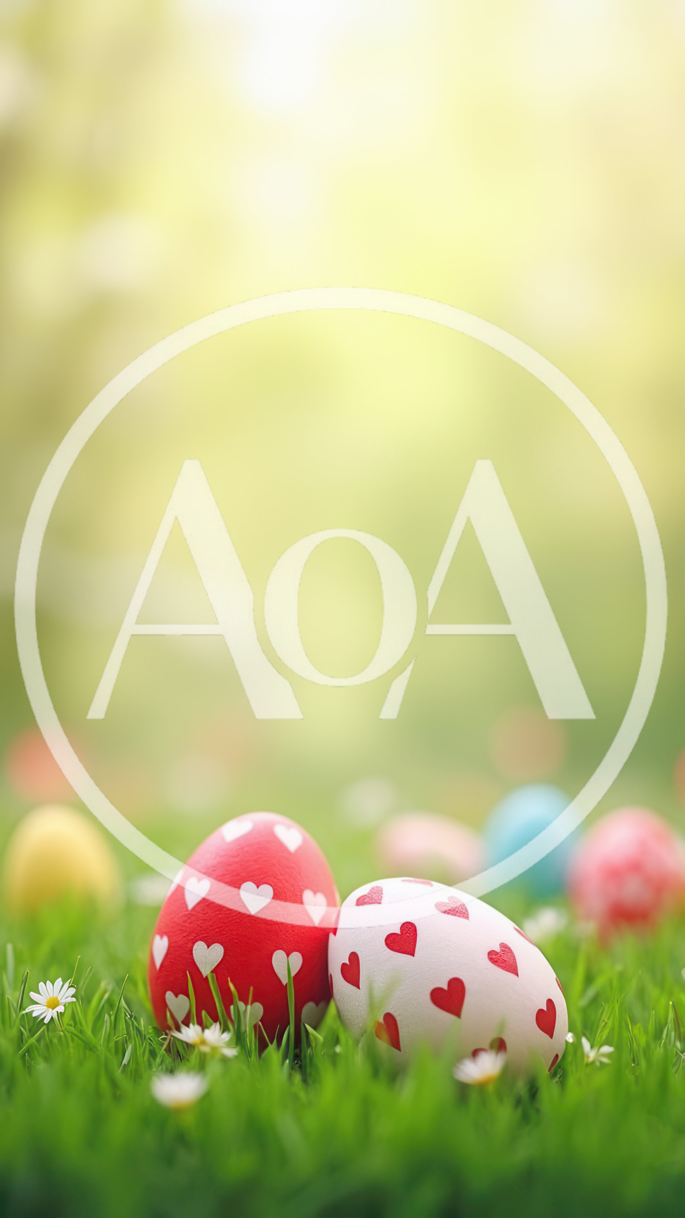 Easter Eggs With Heart Patterns In Green Grass