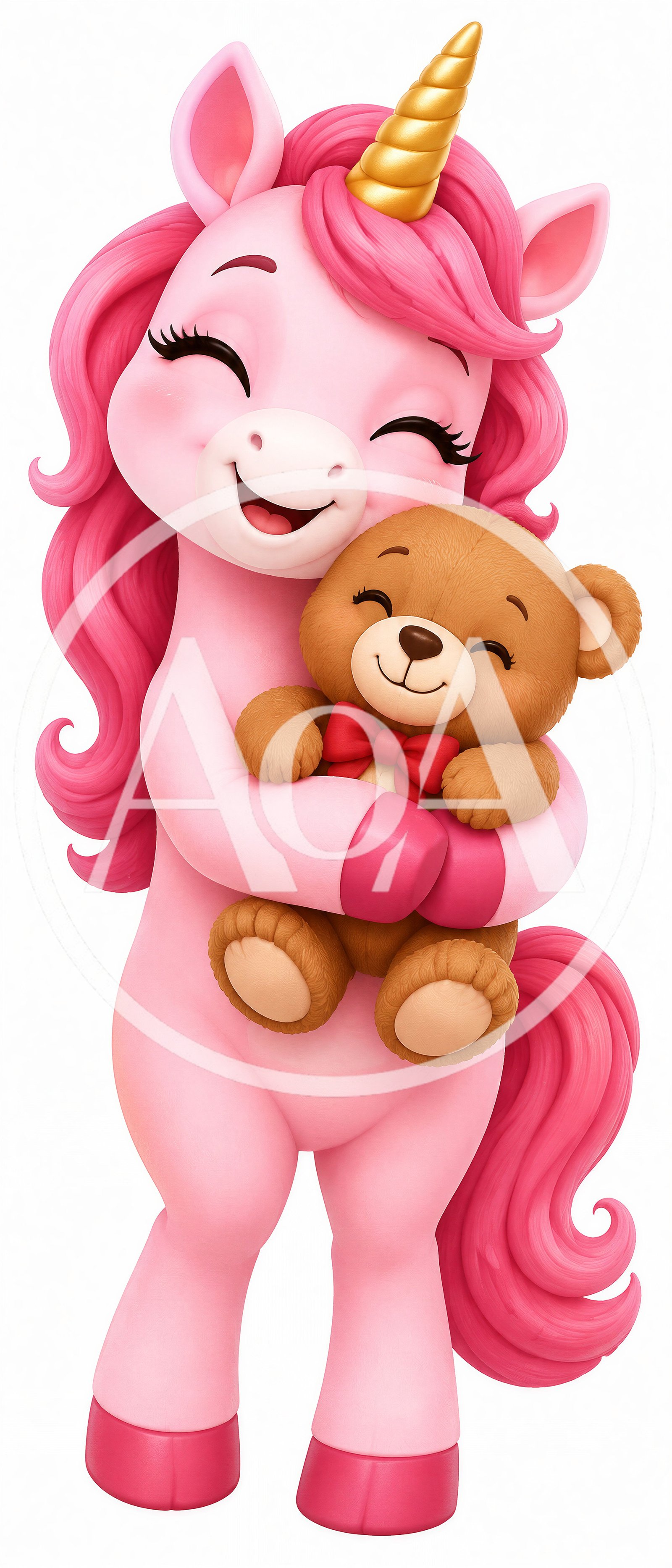 Cute Pink Unicorn Hugging A Brown Teddy Bear