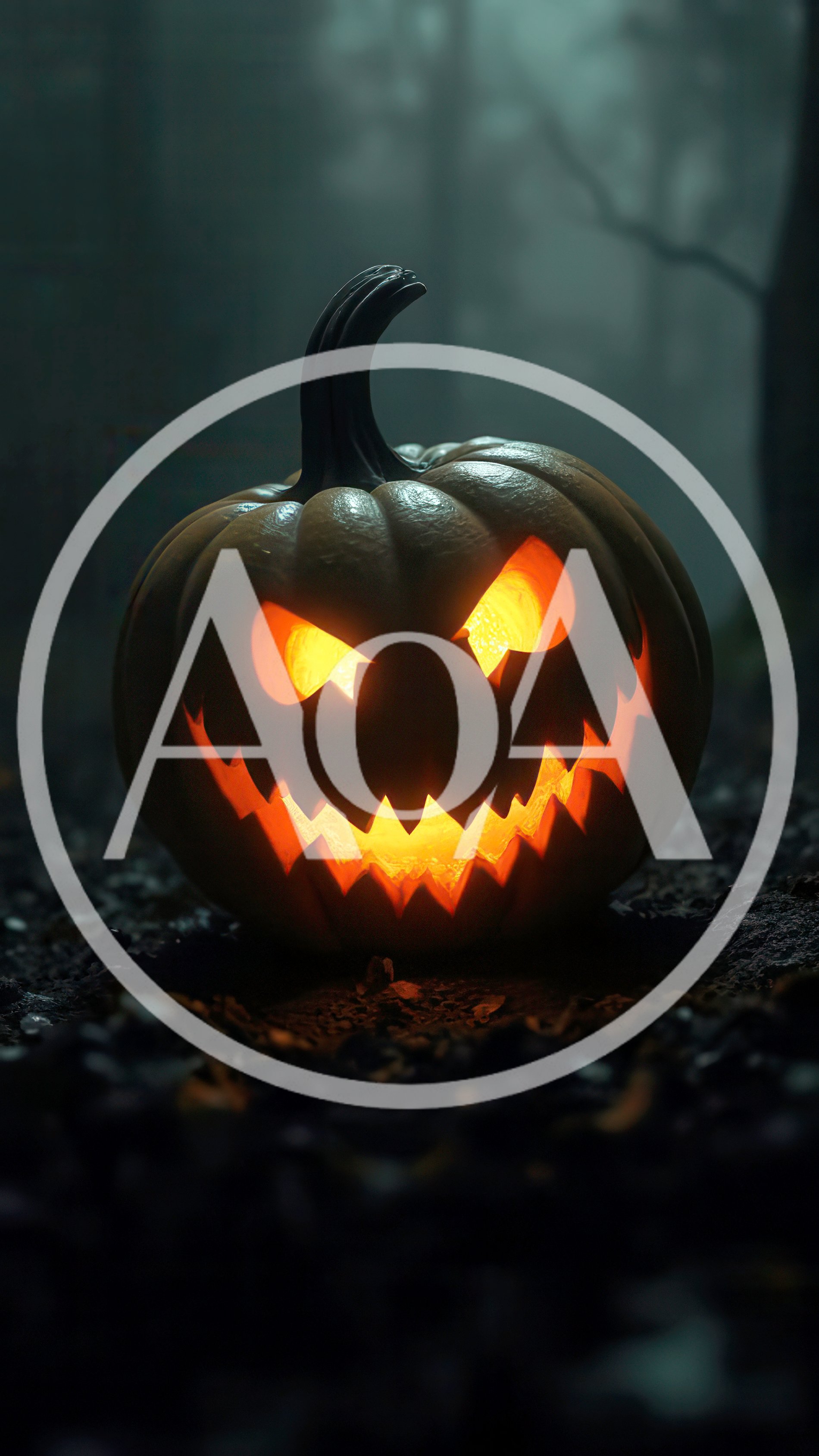 Glowing Jack O Lantern In A Dark Misty Forest