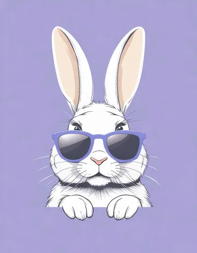 Cool White Rabbit Wearing Purple Sunglasses