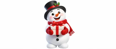 Cheerful Snowman Holding A Christmas Gift