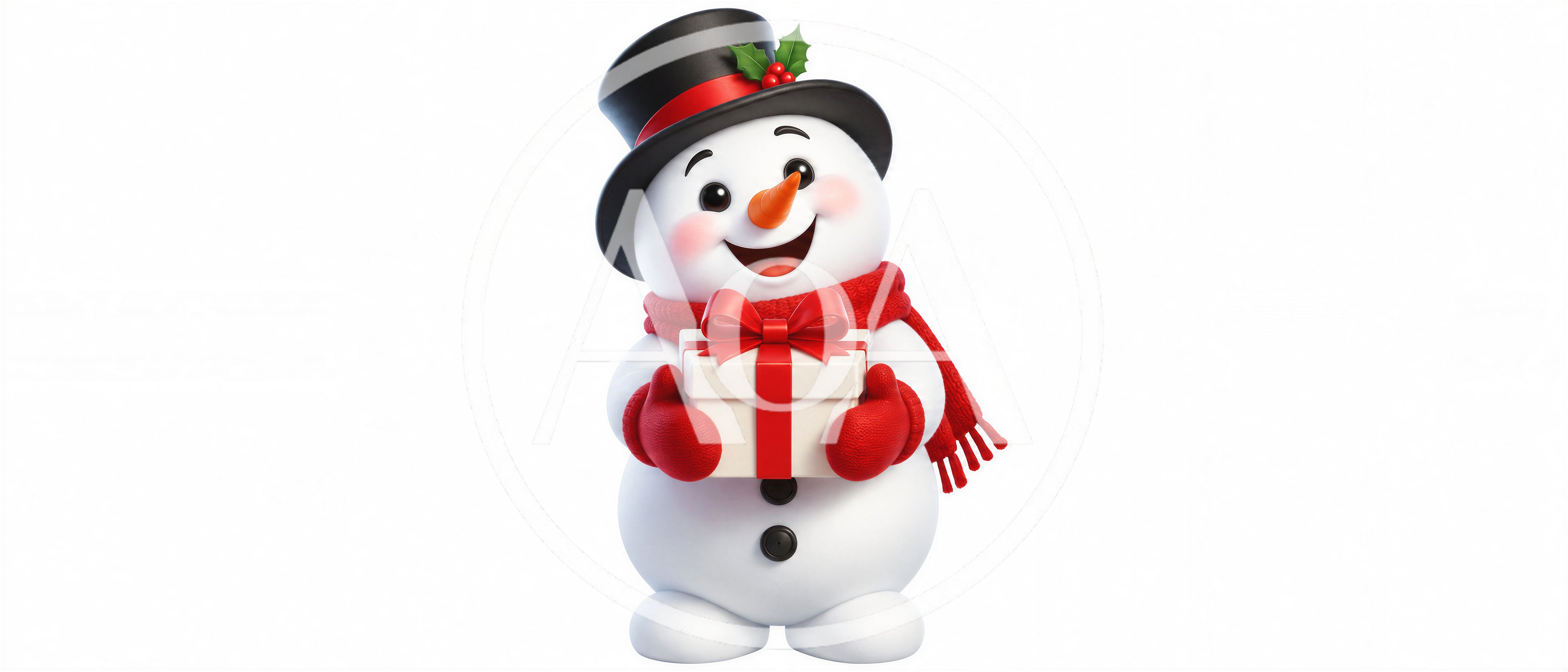 Cheerful Snowman Holding A Christmas Gift