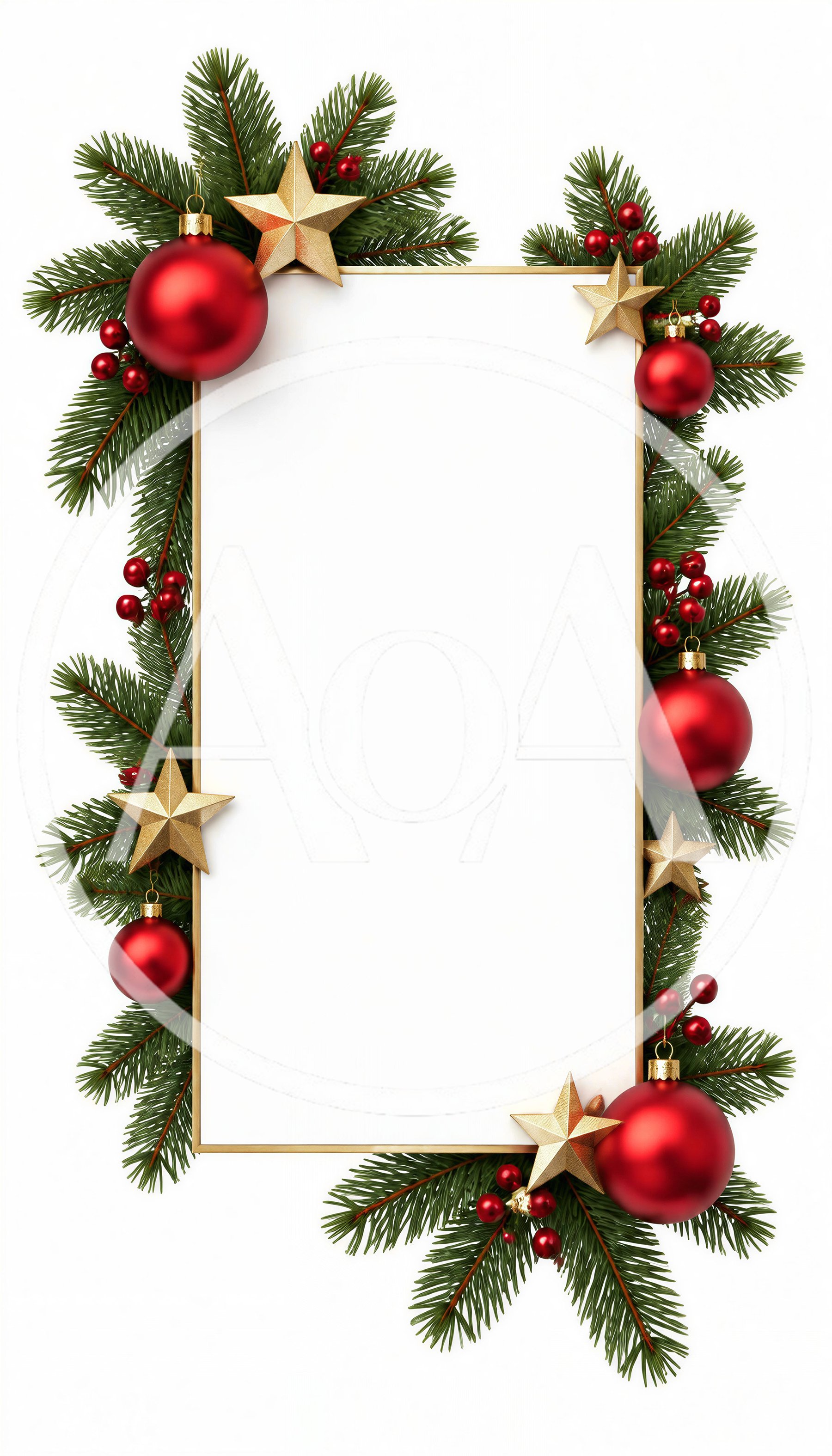 Christmas Holiday Frame With Red Ornaments And Pine