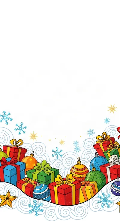 Christmas Gift Boxes And Ornaments Border Illustration