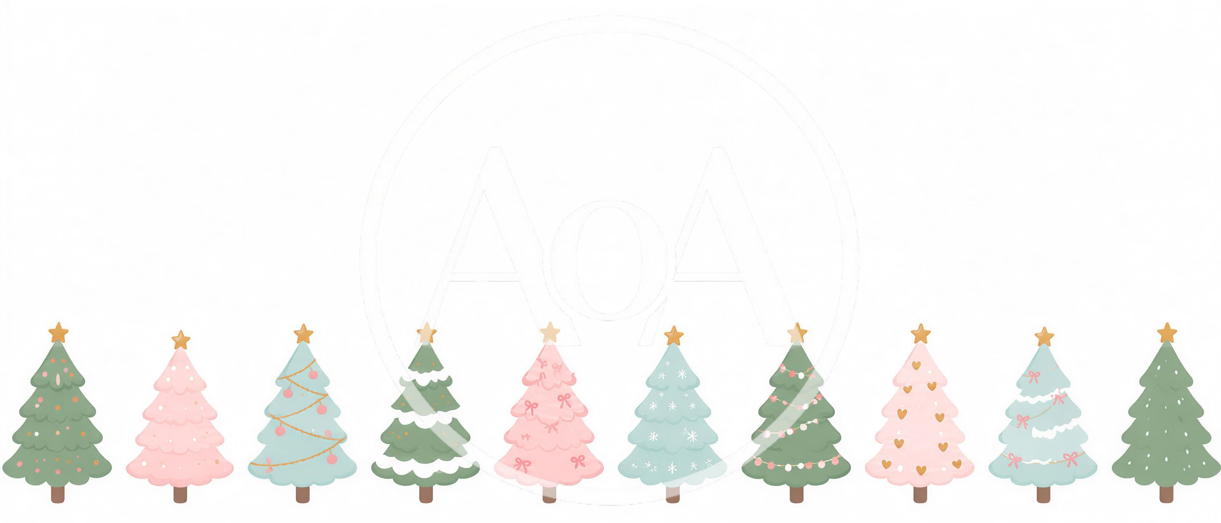 Row Of Decorative Pastel Christmas Trees
