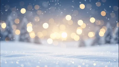 Snow Falling Over A Blurred Winter Forest Background