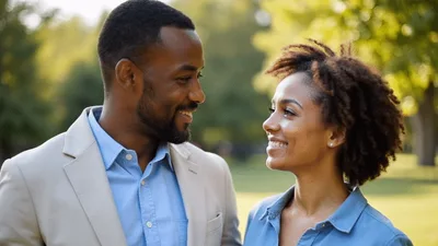 Happy African American Couple Smiling Together in Park