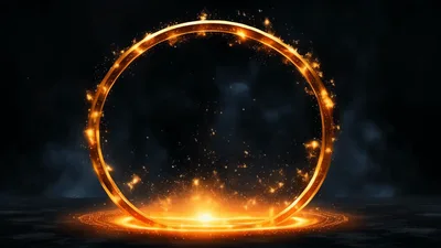 Glowing Golden Ring With Floating Particles And Smoke