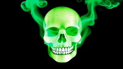 Green Glowing Skull With Ethereal Smoke