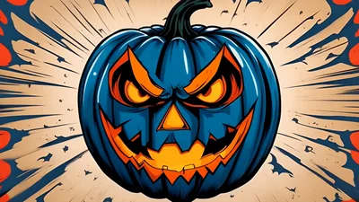 Animated Blue Jack O Lantern Pumpkin With Glowing Face