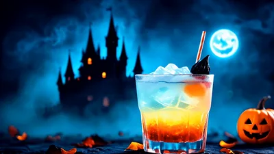 Halloween Cocktail Drink With Spooky Castle Background
