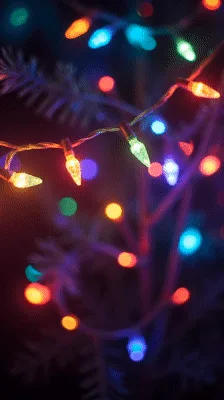Colorful Christmas Tree Lights Glowing In The Dark