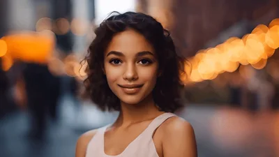 Young Woman Smiling At Camera In City Street