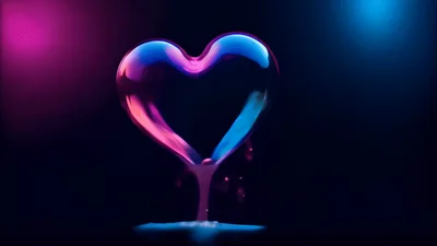 Neon Heart Shape Floating With Liquid Droplets